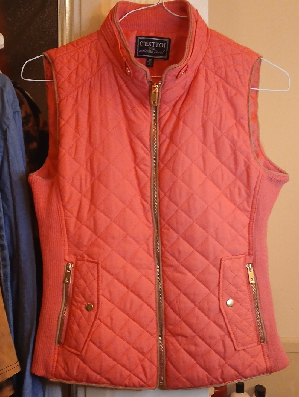 C'ESTTOI Quilted Coral‎ Sleeveless Vest,sz.M